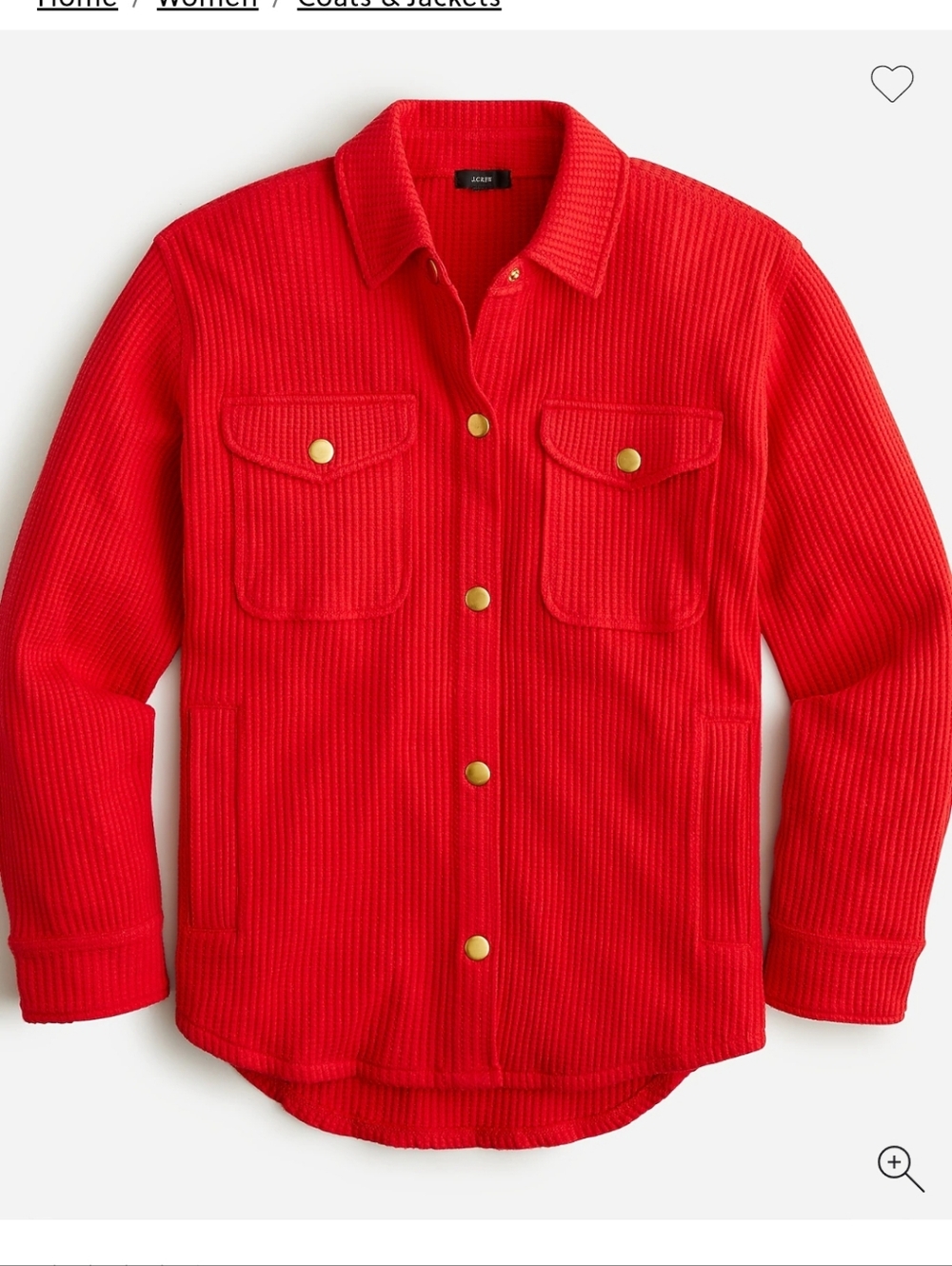 J. Crew Red Waffle Knit‎ Shirt Jacket Button Front Shacket XL gold layering